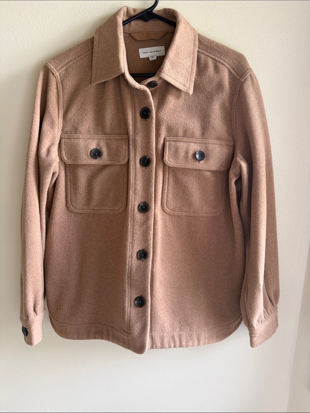Women’s Free Assembly Camel Wool Shacket with Front Pockets